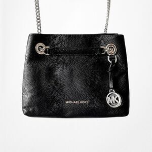 Michael-kors Black Leather Gold Chain Hardware Rectangle Medium Crossbody Bag